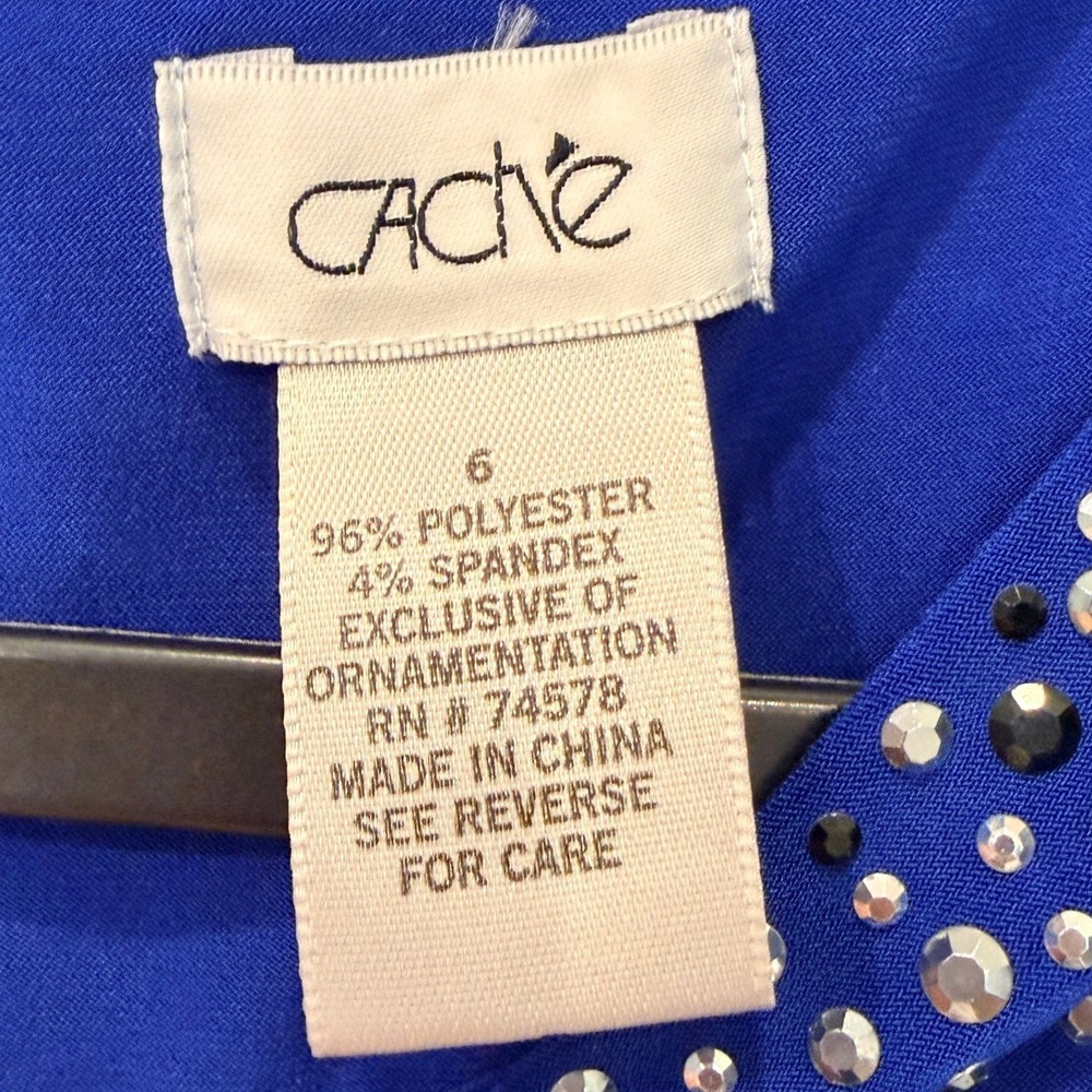 Cache Cold Shoulder Rhinestone Sheath Dress 6 Royal Blue - Picture 3 of 12